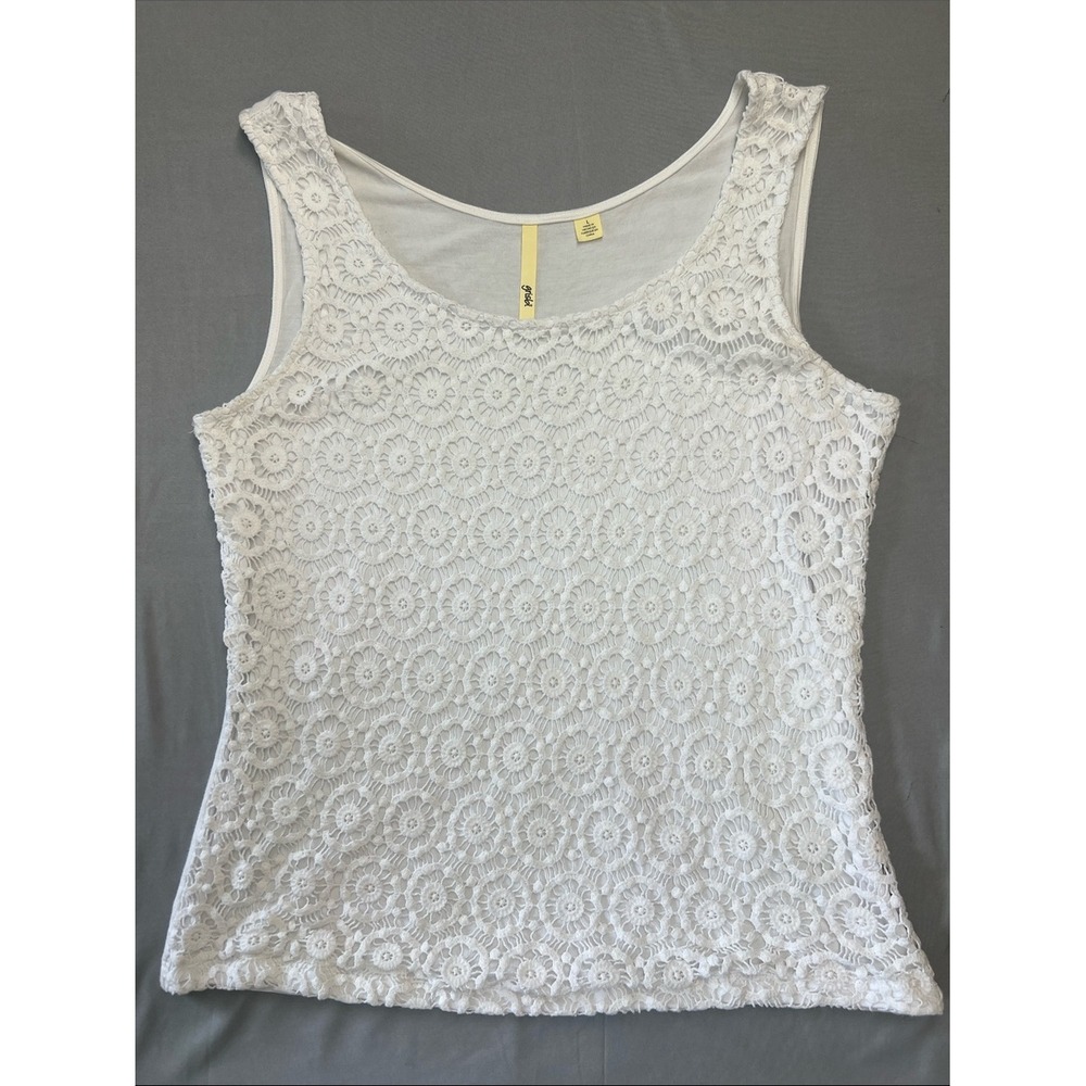 Grisbi White Floral Crochet Lace Front Sleeveless Scoop Neck Tank Top L